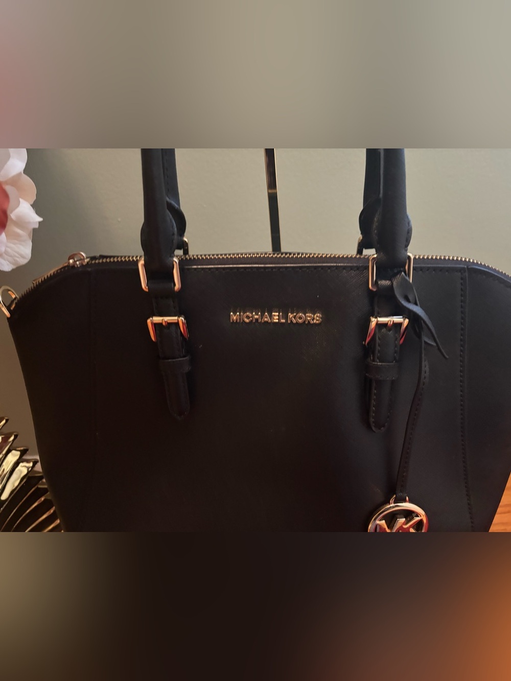 Michael Kors Black Saffiano Dome Satchel with Gold Hardware - Picture 2 of 10
